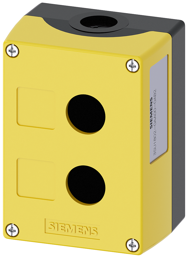 3SU1802-0AA00-0AB2 Caja para aparatos de mando, 22 mm, redonda, plástico, amarilla, 2 puntos de man