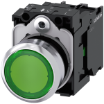 3SU1156-0AB40-1BA0 Pulsador, iluminado, 22 mm, redondo, metal, brillante, verde, 1 NA