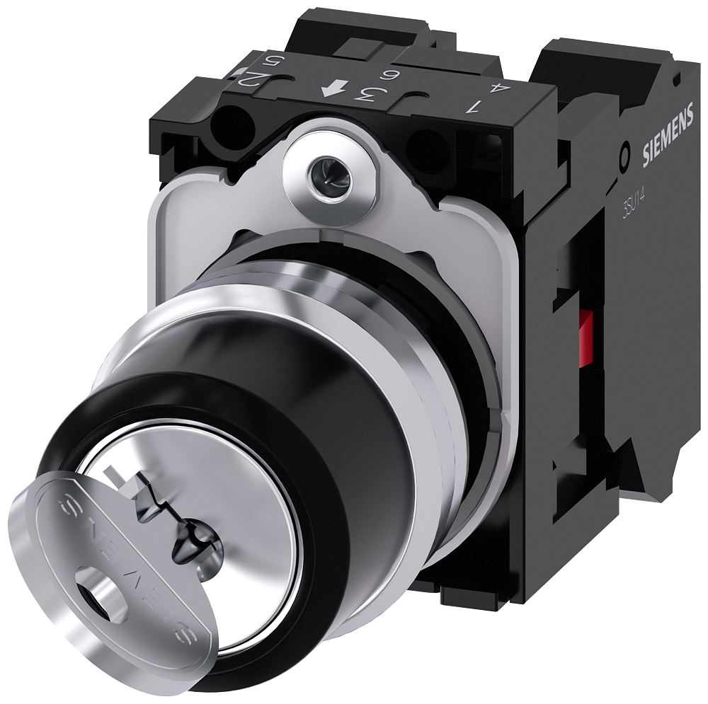 3SU1150-4BF01-3PA0 Interruptor de llave RONIS, 22 mm, redondo, metal, brillante, extracción de llav