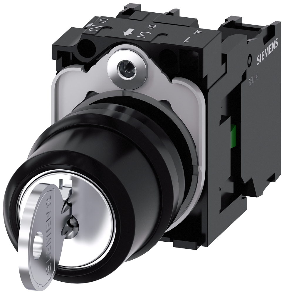 3SU1100-4BL11-1NA0 Interruptor de llave RONIS, 22 mm, redondo, plástico, extracción de llave en I+O