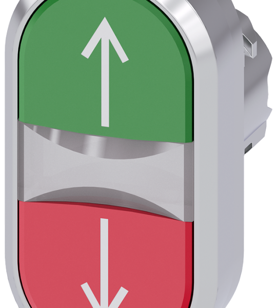 3SU1051-3AB42-0AN0 Pulsador doble, ilum., 22 mm, redondo, metal, brillante, rojo: arriba, verde: ab