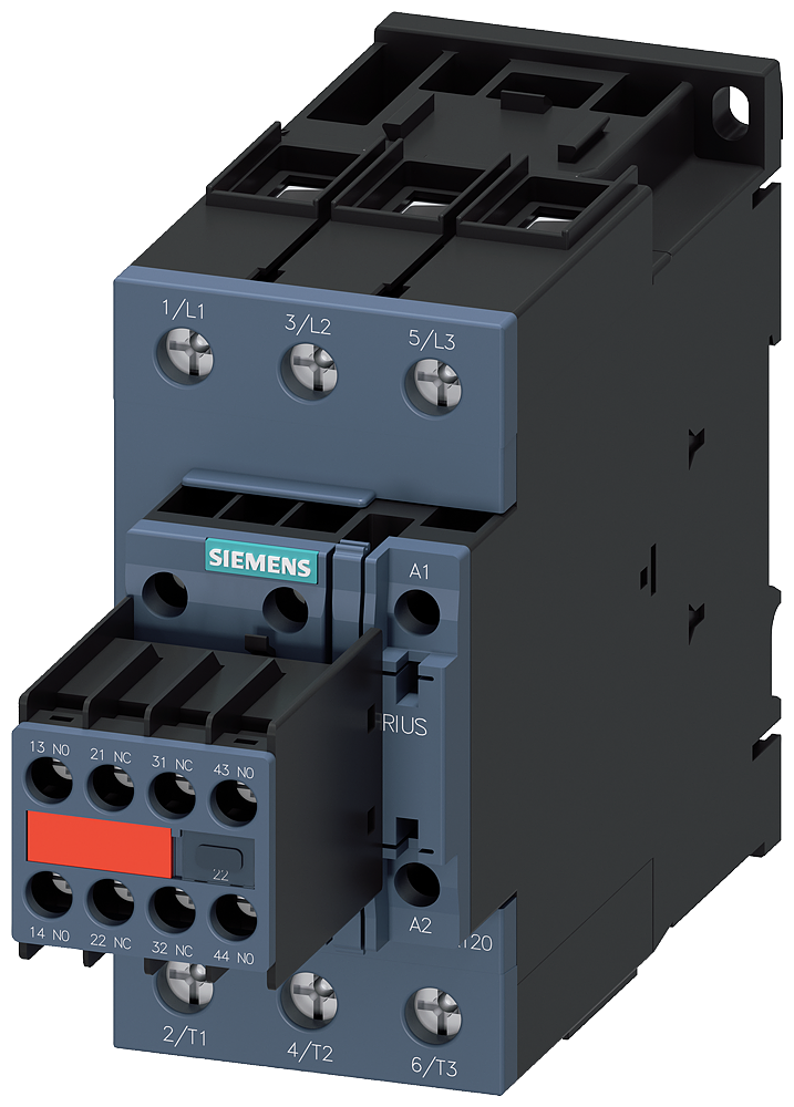 3RT2036-1AP04-3MA0 Contactor, AC-3e, 50 A/22 kW/400 V, 3 polos, 230 V AC/50 Hz, 2 NA + 2 NC, bornes