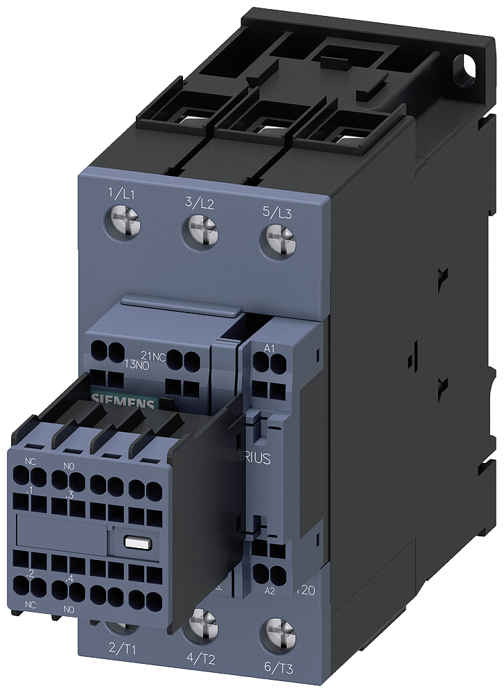 3RT2038-3AF04 Contactor, AC-3e, 80 A/37 kW/400 V, 3 polos, 110 V AC/50 Hz, 2 NA + 2 NC, bornes