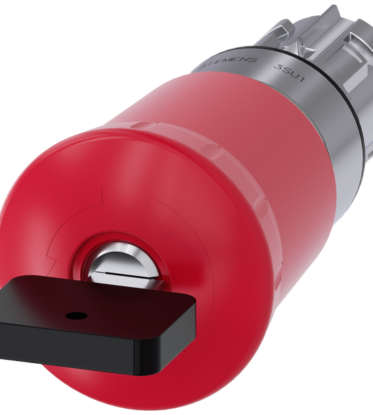 3SU1050-1HV20-0AA0 Pulsador de seta de parada de emergencia, 22 mm, redondo, metal, brillante, rojo