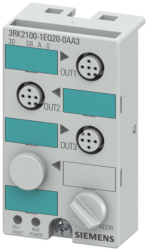 3RK2100-1EQ20-0AA3 Módulo compacto AS-i K45, esclavo A/B, digital, 3S, IP67, 3 × 1 salidas., 1 A