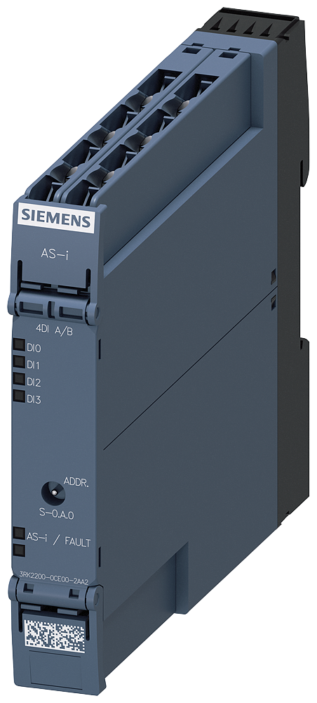 3RK2200-0CE00-2AA2 Módulo AS-i SlimLine Compact, esclavo A/B, 4DI, IP20, 4 entradas, sensor 2 condu