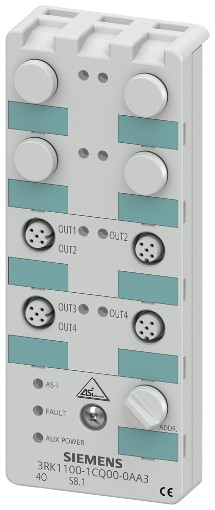 3RK1100-1CQ00-0AA3 Módulo compacto AS-i, IP67, digital, 4S., 4 × 1 sal., eléctr., 24 V DC, 4 conect