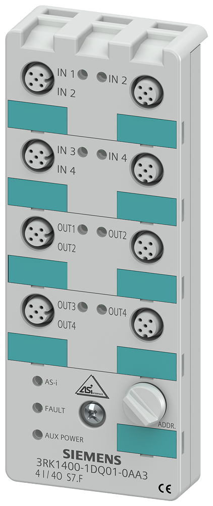 3RK1400-1DQ01-0AA3 Módulo compacto AS-i K60, digital, 4E/4S, IP67, 4 × 1 entr., máx. 200 mA