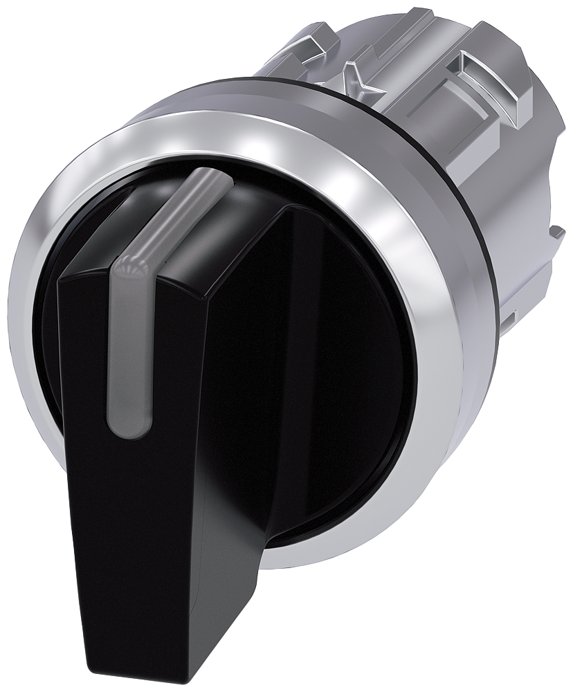 3SU1052-2BM10-0AA0 Selector, iluminable, 22 mm, redondo, metal, brillante, negro, maneta corta