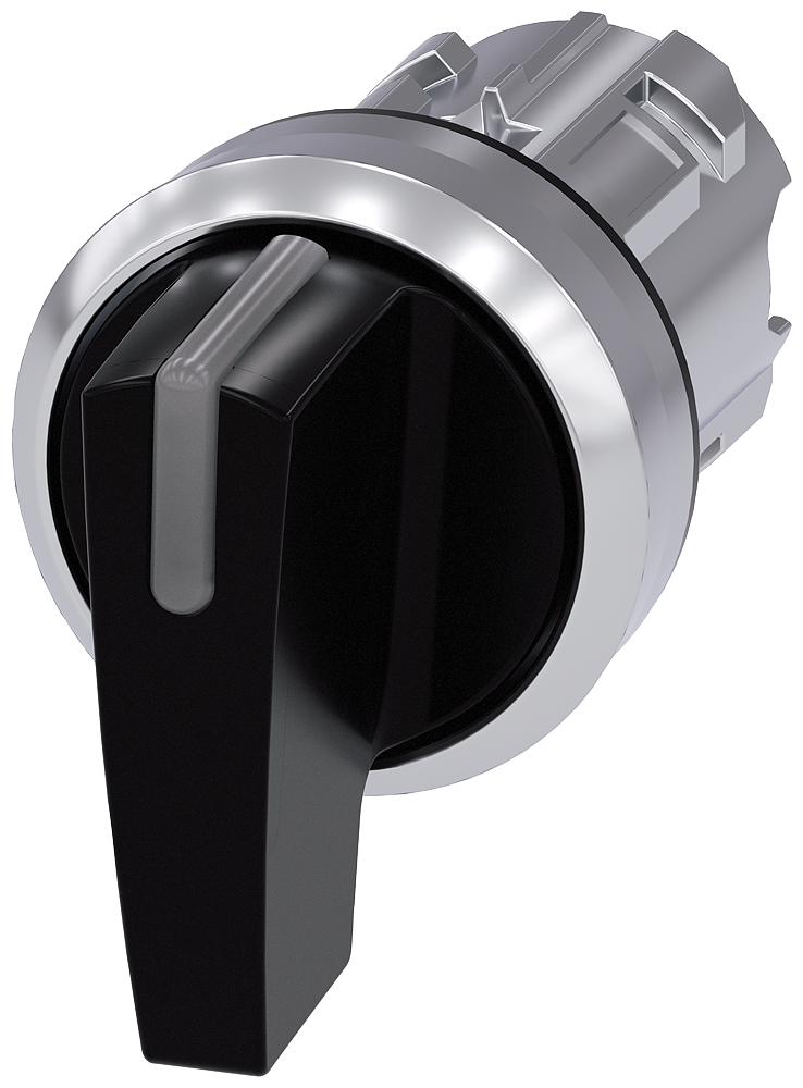 3SU1052-2CN10-0AA0 Selector, iluminable, 22 mm, redondo, metal, brillante, negro, maneta larga