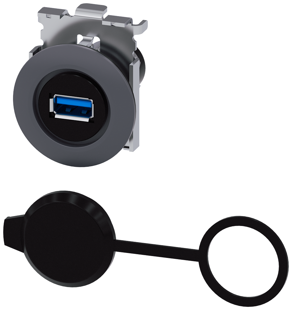 3SU1960-0GA80-0AA0 Conexión USB, 30 mm, metal mate, gris arena