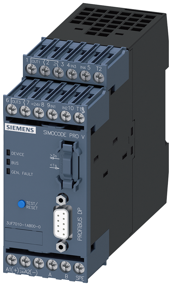 3UF7010-1AB00-0 Unidad base 2 SIMOCODE pro V, interfaz PROFIBUS-DP, 12 Mbits/s, RS485, 4E/3S