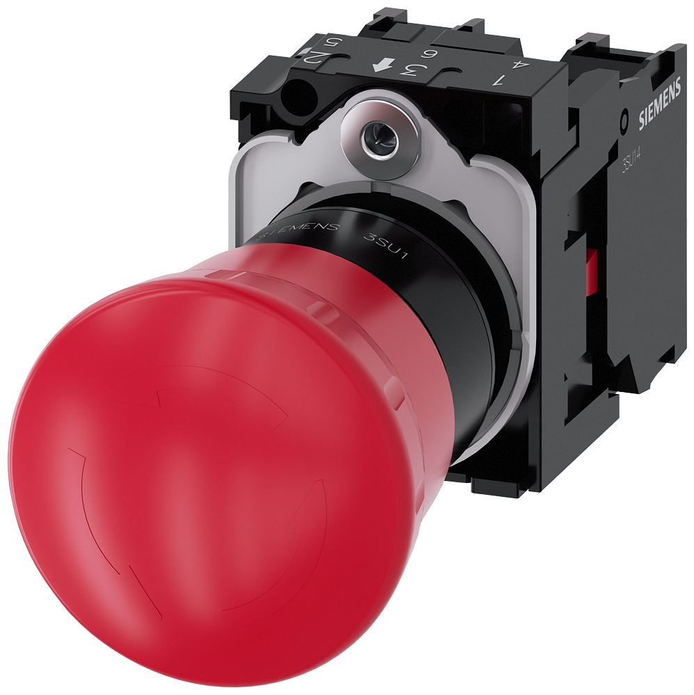 3SU1100-1HB20-1PA0 Pulsador de seta de parada de emergencia, 22 mm, redondo, plástico, rojo, 1 NC, 