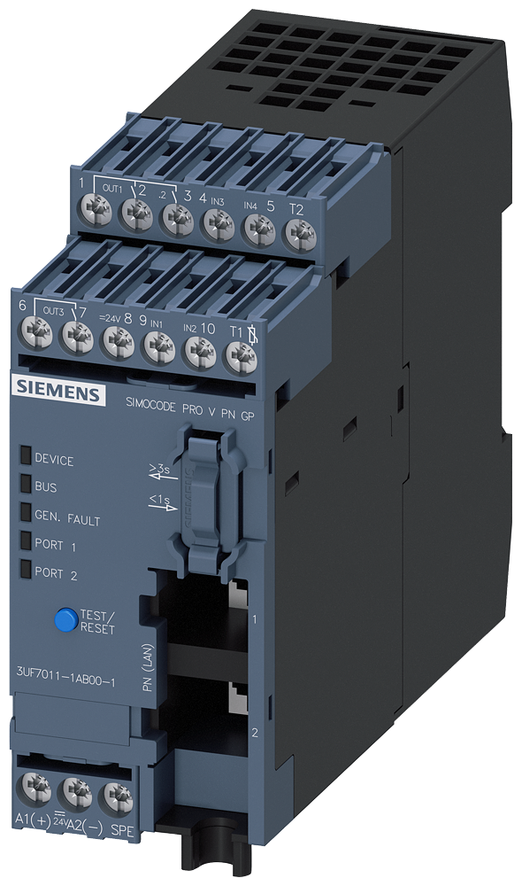 3UF7011-1AB00-1 Unidad base SIMOCODE pro V PN GP, Ethernet/PROFINET IO, 2 RJ45, 24 V DC