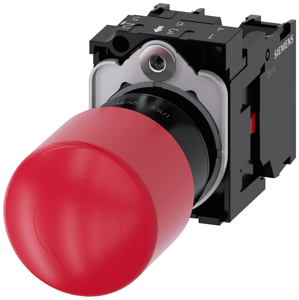 3SU1100-1GB20-1PA0 Pulsador de seta de parada de emergencia, 22 mm, redondo, plástico, rojo, 1 NC, 