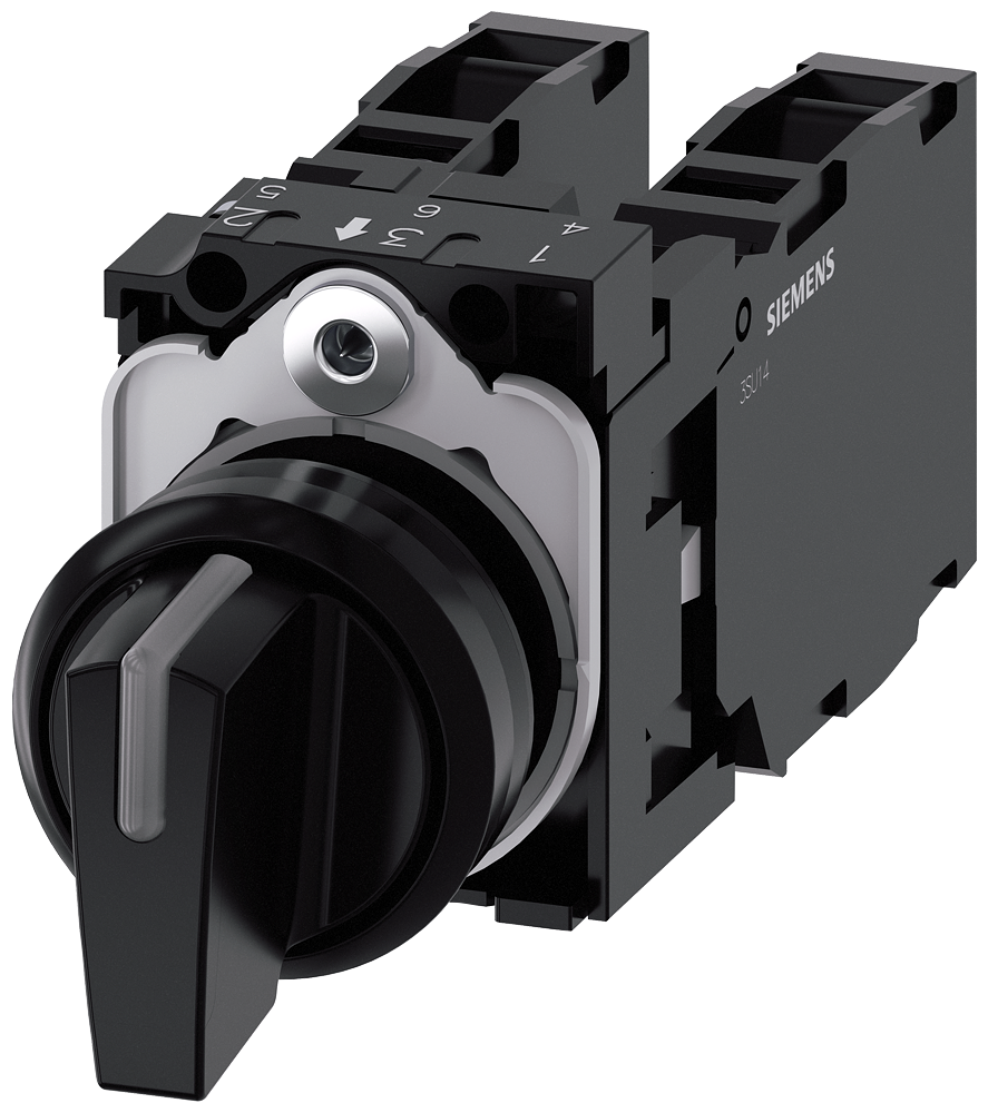 3SU1100-2BL10-1NA0 Selector, iluminable, 22 mm, redondo, plástico, negro, 1 NA, 1 NA