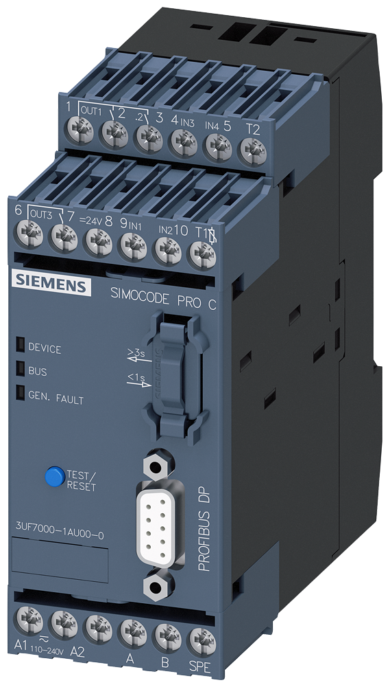 3UF7000-1AU00-0 Unidad base 1 SIMOCODE pro C, interfaz PROFIBUS-DP, 12 Mbits/s, RS485, 4E/3S