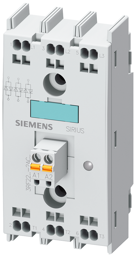 3RF2255-2AC45 Relé estático 2RF2, trifásico, 55 A, 48-600 V/4-30 V DC, 3 fases controladas