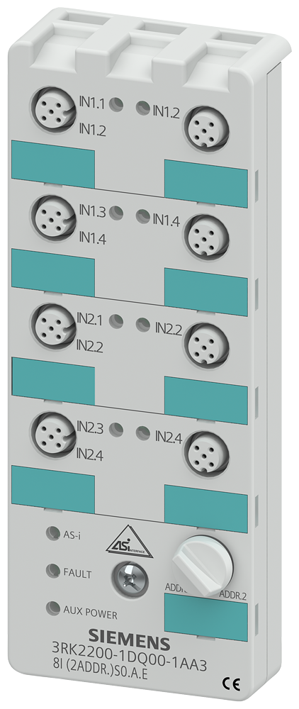 3RK2200-1DQ00-1AA3 Módulo compacto AS-Interface K60, esclavo A/B, digital, 8E, IP67, 8 × 1 entrada,