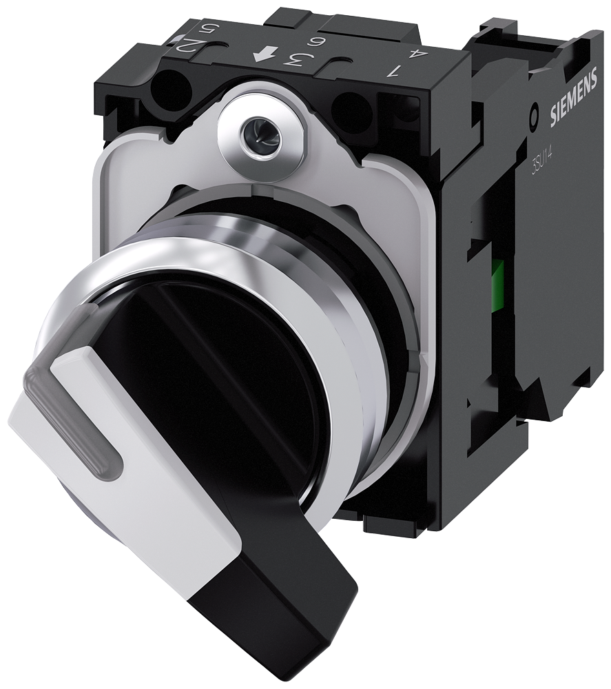 3SU1150-2CF60-1BA0 Selector, 22 mm, redondo, metal, brillante, blanco, sostenido, 1 NA