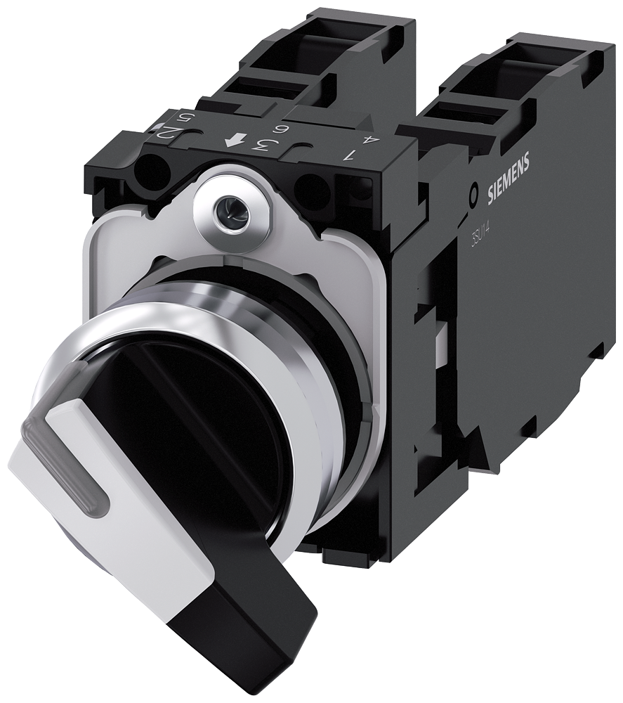 3SU1150-2CF60-1NA0 Selector, 22 mm, redondo, metal, brillante, blanco, sostenido, 1 NA + 1 NA
