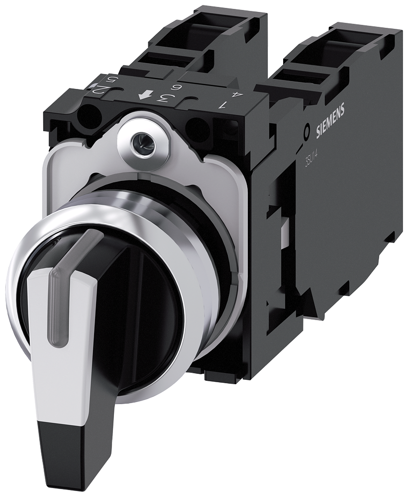 3SU1150-2CM60-1NA0 Selector, 22 mm, redondo, metal, brillante, blanco, momentáneo, 1 NA + 1 NA
