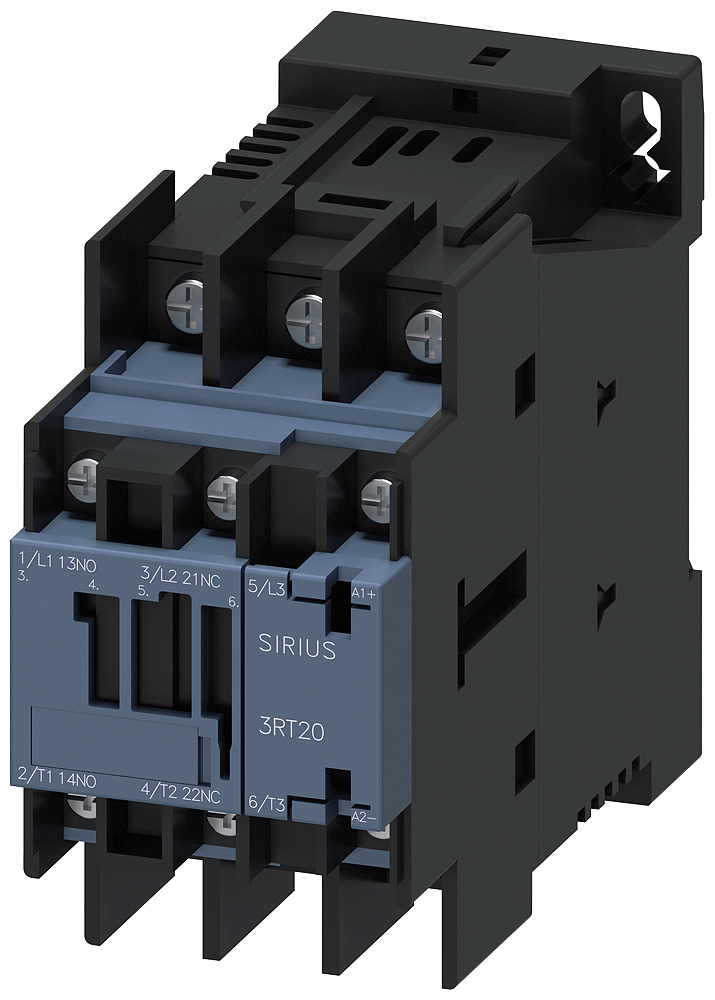3RT2026-4KB40 Contactor de acoplamiento, AC-3e, 25 A/11 kW/400 V, 3 polos, 24 V DC, 1 NA + 1 N