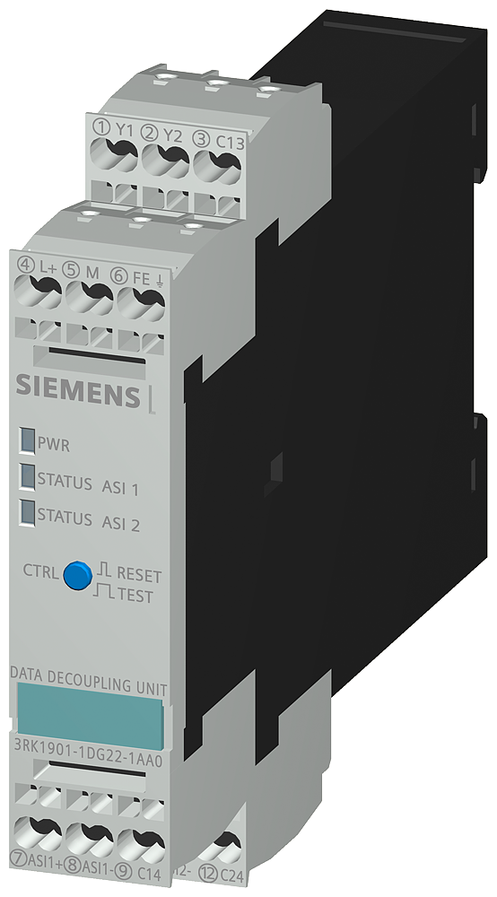 3RK1901-1DG22-1AA0 Módulo de desacoplamiento de datos AS-Interface 2 × 4 A, bornes de resorte, AS-I