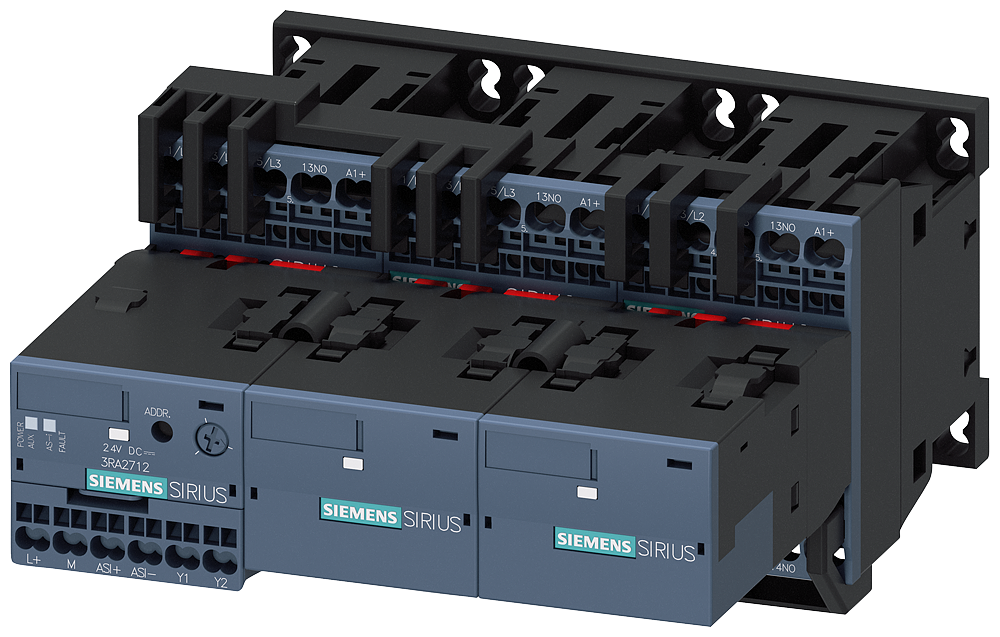 3RA2417-8XH31-2BB4 Combinación estrella-triángulo con AS-i, AC-3, 11 kW/400 V, 24 V DC, 3 polos, S0