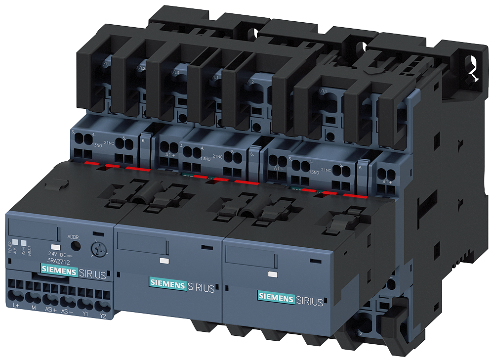 3RA2423-8XH32-2BB4 Combinación estrella-triángulo con AS-i, AC-3, 11 kW/400 V, 24 V DC, 3 polos, S0