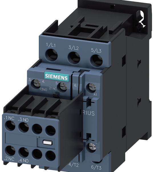 3RT2026-1AV04 Contactor, AC-3e, 25 A/11 kW/400 V, 3 polos, 400 V AC/50 Hz, 2 NA + 2 NC, bornes