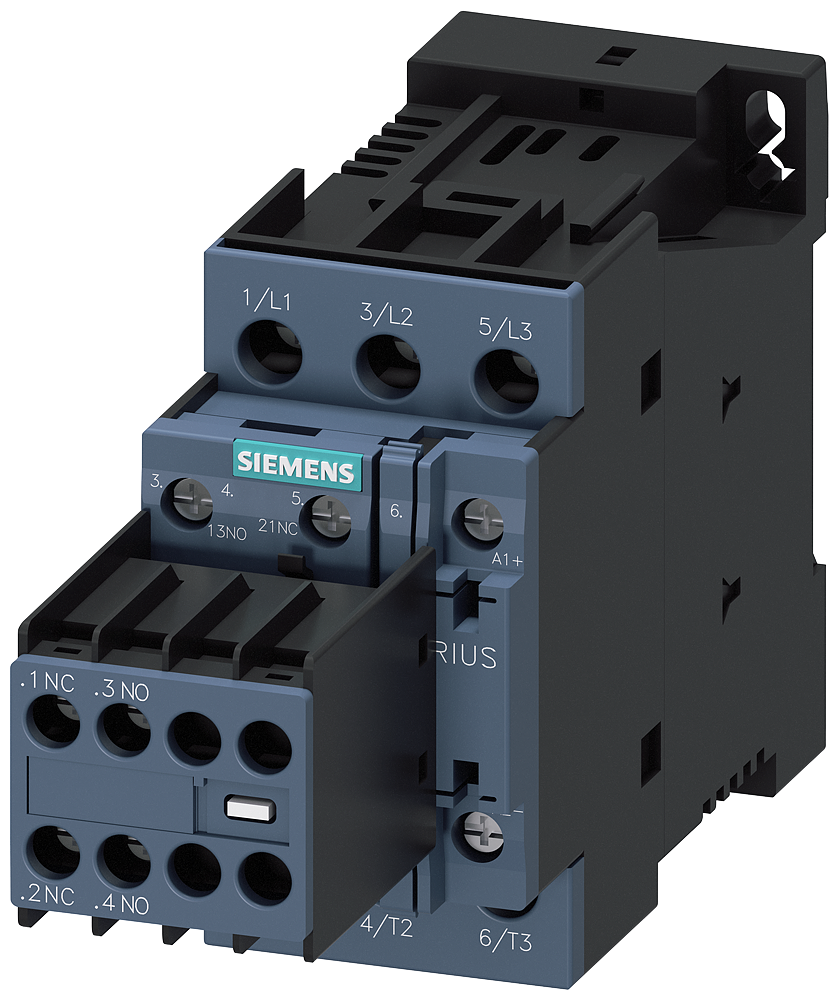 3RT2028-1BB44 Contactor, AC-3e, 38 A/18,5 kW/400 V, 3 polos, 24 V DC, 2 NA + 2 NC, bornes de t