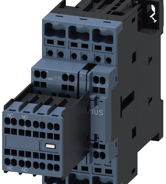 3RT2024-2AP04 Contactor, AC-3e, 12 A/5,5 kW/400 V, 3 polos, 230 V AC/50 Hz, 2 NA + 2 NC, borne