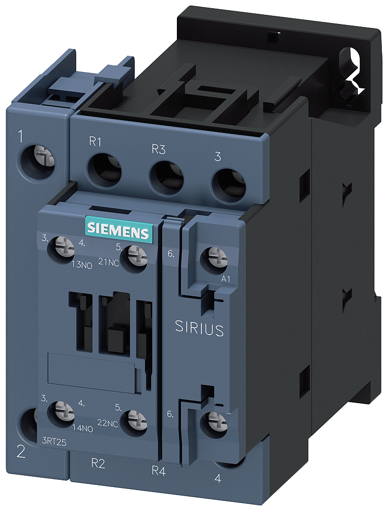 3RT2526-1AB00 Contactor, 2 NA + 2 NC, AC-3, 11 kW, 24 V AC, 50 Hz, 4 polos, 2 NA + 2 NC