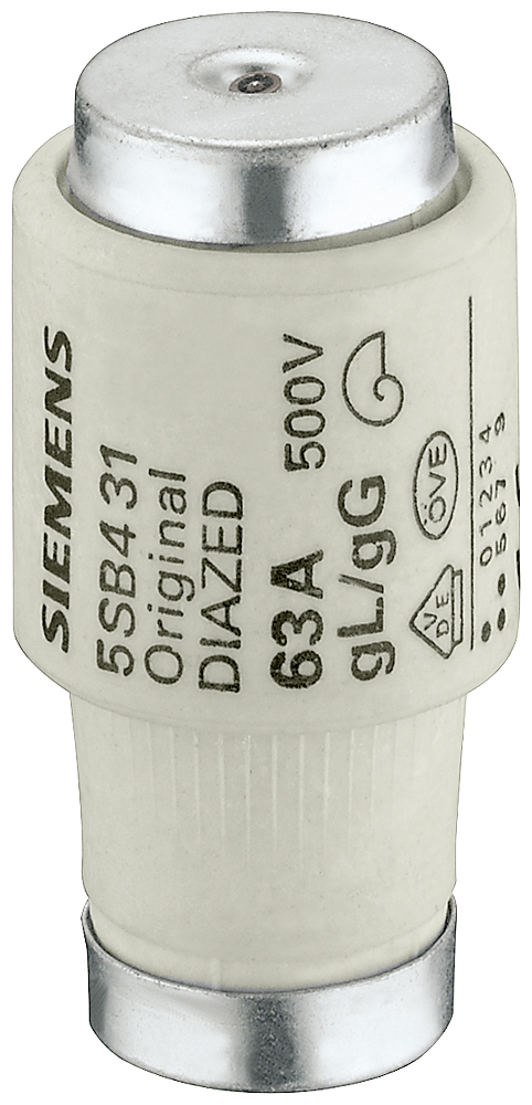 5SB4211 Cartucho fusible DIAZED, tamaño DIII, In = 50 A, Un = 500 V AC/44