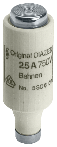 5SD602 Cartucho fusible DIAZED 750 V, protección de instalaciones ferroviarias con