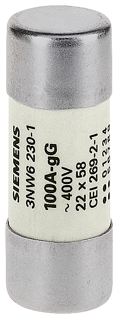 3NW6230-1 SENTRON, cartucho fusible cilíndrico, 22 × 58 mm, 100 A, gG, Un AC: 500 V