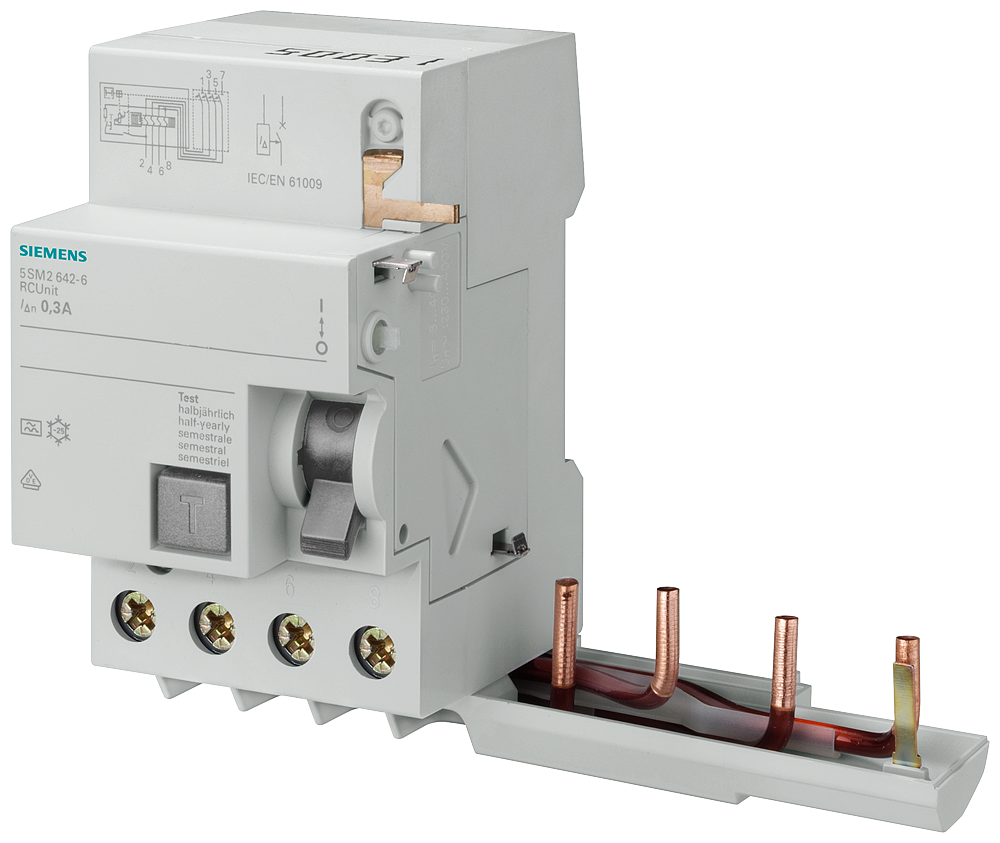 5SM2345-0 bloque dif., 4 polos, tipo AC, In: 63 A, 30 mA, Un AC: 400 V, para 5SY