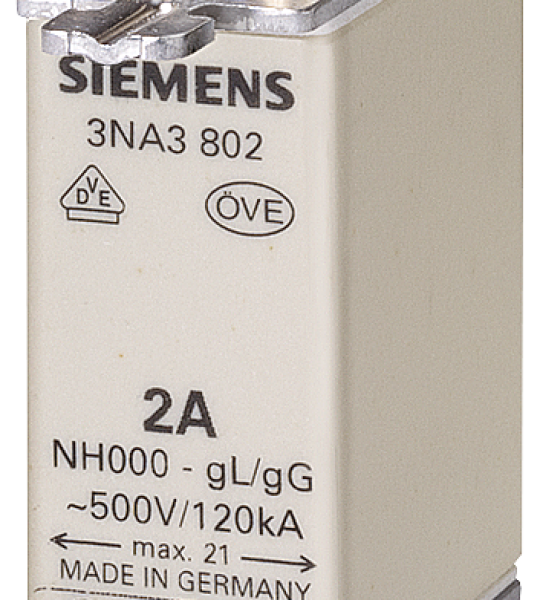 3NA3802 Cartucho de fusibles NH, NH000, In: 2 A, gG, Un AC: 500 V, Un DC: 250 V