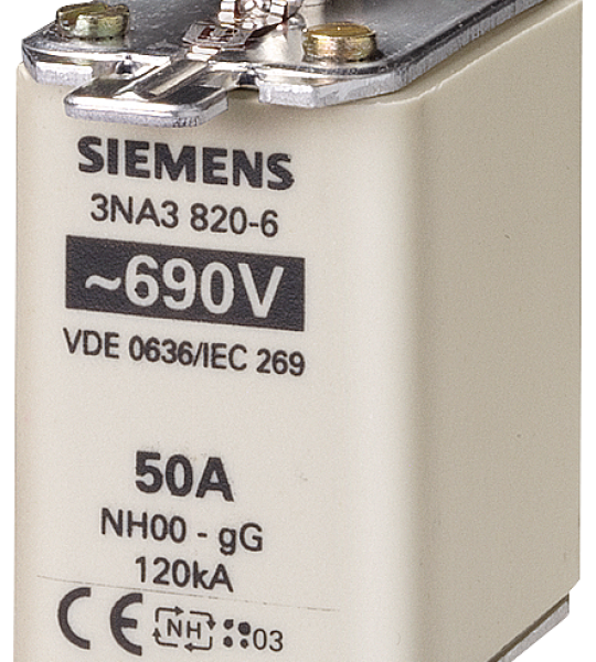 3NA3820-6 Cartucho de fusibles NH, NH00, In: 50 A, gG, Un AC: 690 V, Un DC: 250 V