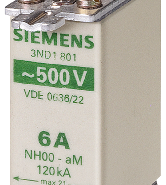 3ND1803 Cartucho de fusibles NH, NH000, In: 10 A, aM, Un AC: 500 V, indicador frontal