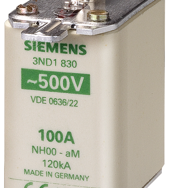 3ND1830 Fusible NH000 100A aM 500V AC orejetas energizadas