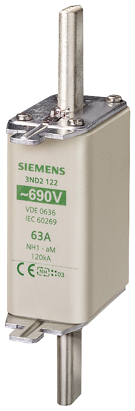 3ND2124 Fusible NH1 80A aM 690V AC orejetas energizadas