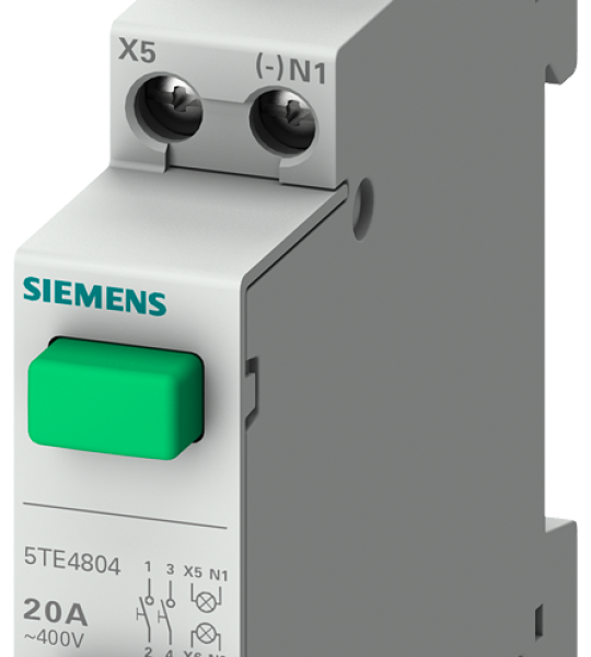 5TE4807 Pulsador, 1 NA/1 NC, 20 A, 1 tecla amarilla sin función de contac