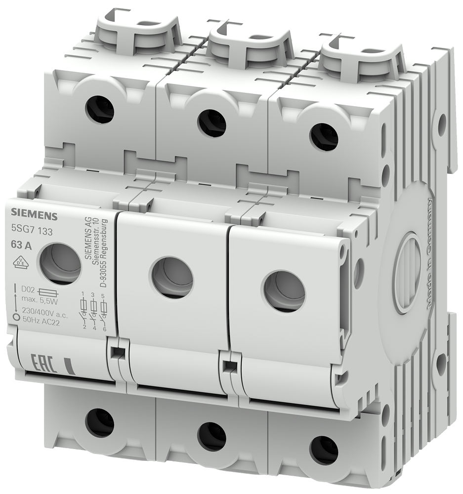 5SG7133-8BA35 MINIZED, interruptor-seccionador con fusible, D02, de 3 polos, In: 35 A, Un AC: 