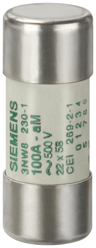 3NW8207-1 SENTRON, cartucho fusible cilíndrico, 22 × 58 mm, 20 A, aM, Un AC: 690 V