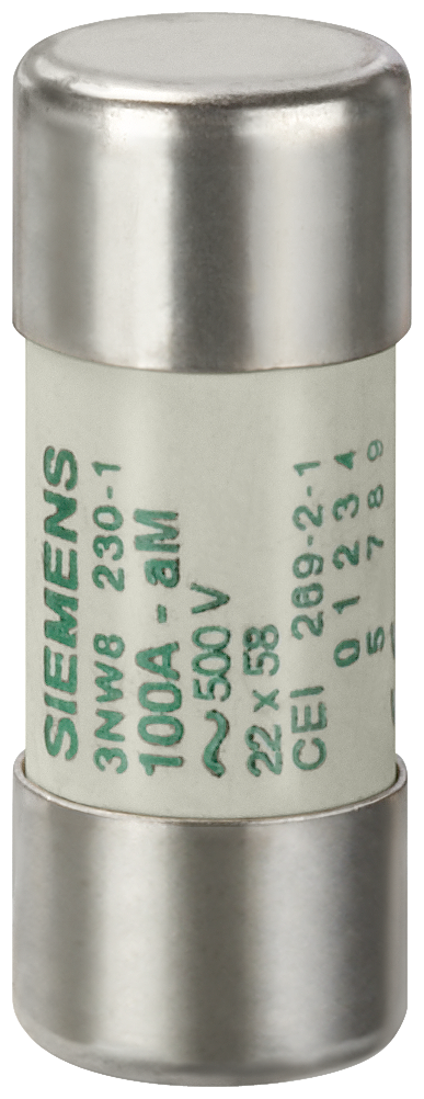 3NW8222-1 SENTRON, cartucho fusible cilíndrico, 22x58 mm, 63 A, aM, Un AC: 500 V
