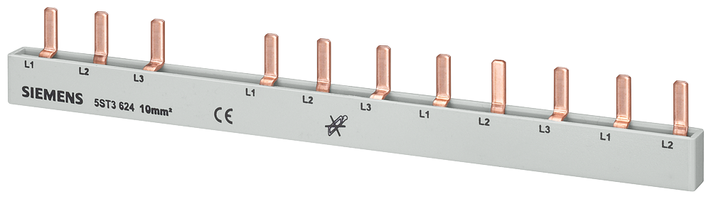 5ST3624 Peine de espigas, 10 mm², conexión: 3 fases + N + 8 × fase, con protección 