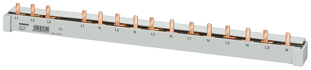 5ST3770-5 Peine de espigas, 16 mm², 16 mód., 4 fases, recortable, interruptor dif. 4 