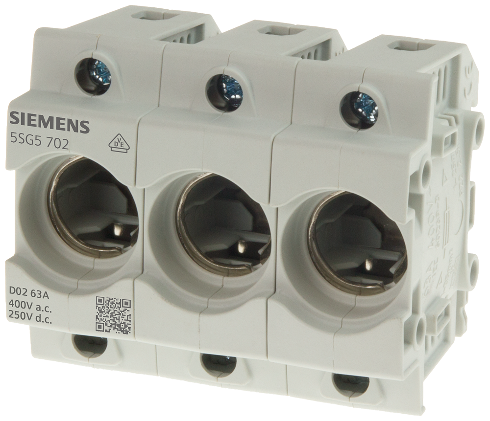 5SG5702 NEOZED, base portafusibles, D02, 3 polos, 63 A, Un AC: 400 V, Un DC: 250 V